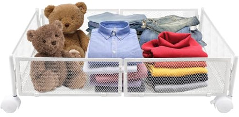 OHMG Unterbett-Aufbewahrung mit Rollen, faltbar, Aufbewahrungsbox, aus Metall, Schublade, Regal, Tasche, Kleidung, Kiste, Aufbewahrung für Bettdecken, Kissen, Spielzeug, Jacken, Kleidung (60 x 40 x 17