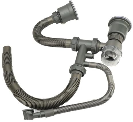VIFERR Kitchen Drain Kit for Double Bowl Sinks 110 mm Metal Flexible Sink Drain Overflow Pipe with Gasket Connector for Kitchen Bathroom Bar