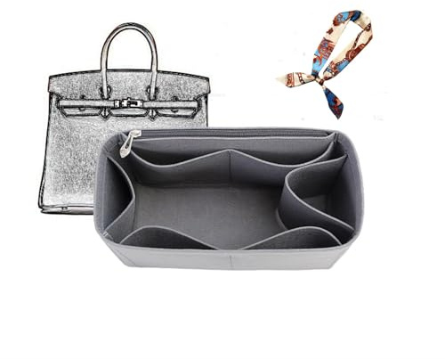 Taschen-Organizer, gefütterte Aufbewahrungstasche, Taschen-Aufbewahrungseinsatz, tragbare Kosmetiktasche for Hermes Birkin 25/30/35(Gray A,Birkin30)