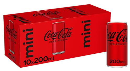 Coca-Cola Zero Azúcar, Refresco de Cola sin Azúcar, sin Calorías- Pack 10 mini latas 200 ml