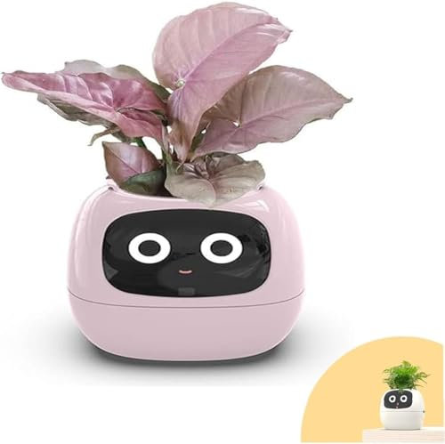 Maceta inteligente, adorable compañero de plantas con rica interacción de gestos, robot de plantas, hace que cultivar plantas sea fácil y divertido (color: rosa)