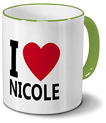 printplanet Tasse mit Namen Nicole - Motiv I Love Nicole - Namenstasse, Kaffeebecher, Mug, Becher, Kaffeetasse - Farbe Grün