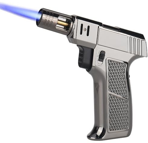 Trendecor Jet Lighter Windproof, Gas Lighter Butane Refillable Butane Jet Torch Outdoor Windproof Welding Flamethrower Flame Adjustable for Men (Without Gas)