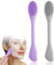 2 Packs Pore Scrubber, 2 in 1 Silicone Pore Cleaning Brush, Double-Sized Face Mask Brush Scrubber Applicator Facial Tools for Clay Mud Charcoal Face Mask (Purple+Grey)