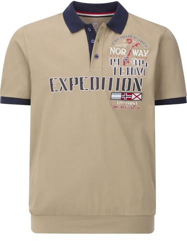 Jan Vanderstorm Herren Poloshirt Erling Kurzarm, Knopfleiste|großer Audruck | Reine Baumwolle |große Größen L-7XL Beige, 76/78