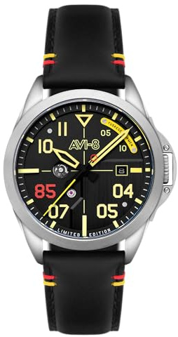 AVI-8 Herren-Armbanduhr P-51 Mustang Patriot Automatik Tuskegee Airmen 85th Anniversary Limited Edition mit Lederband AV-4148