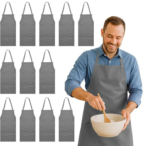 Nicola Spring Cotton Kitchen Bib Apron with Waist Ties - One Size - Pack of 12 Adult Cooking BBQ Catering Baking Cleaning School Chef Home Work Aprons for Men, Women