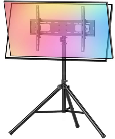UEAKPIC Tripod TV Stand for 64-178cm Screens, Tall TV Stand with ±15°Tilt & Dual Safety Pins Height Adjustable Floor Standing TVs Tripod for Bedroom, Living Room and Outdoors, Max Load 50KG, Black