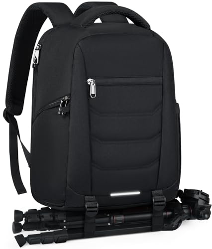 RAINSMORE Kamerarucksack Groß – Kameratasche Spiegelreflex für Fotografen, kamerarucksack mit 15,6 Zoll Laptopfach, Kamera Rucksack Kameratasche Groß kompatibel mit Nikon Canon Sony Schwarz