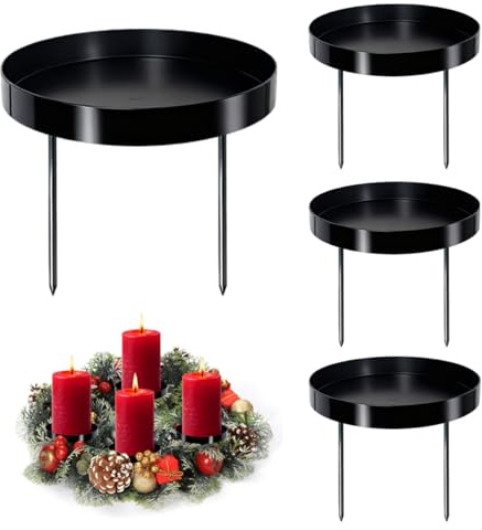 Kerzenhalter Adventskranz Ø 8cm, 4er Set Advent Kerzenständer mit Dorn, Schwarz Metall Kerzenhalter Stumpenkerzen, Kerzenständer Adventskranz für Kerzen Weihnachten Deko Tischdeko Kerzenteller