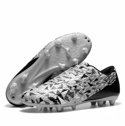 DREAM PAIRS fotbollsskor för män, snörning, Silver/Svart, 41.5 EU | Vuxen Firm Groud atletiska utomhus träningsfotbollsskor