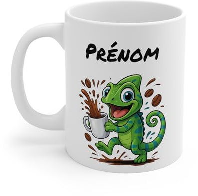 Teecustom Mug Hérisson Personnalisé – Tasse Café Mignonne et Énergique avec Prénom – Cadeau Original (Caméléon)