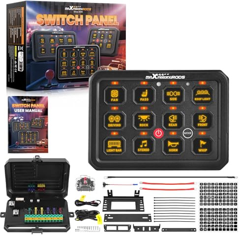 maXpeedingrods RGB 12 Gang 12/24V LED Schalter Panel Speicherfunktion, Dimmbar Bedienfeld mit Multifunktion Konstant Strobe Momentan Blitz, Universell Dynamische Beleuchtung für Off-road Pickup Boot