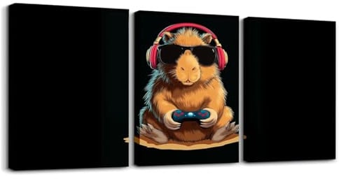 Homewish Cooles Gaming Capybara Leinwand Bilder Gamer Capybara Videospiele Druck Wandbilder Wohnzimmer Trendkunst-Stil Design Wandgemälde Tier Und Gaming Enthusiasten Bild Auf Leinwand 40x30cmx3Pcs