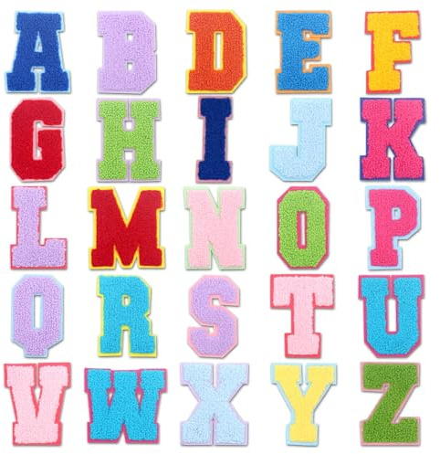 Xolear 26 Stück Mehrfarbige Buchstaben zum Aufbügeln, A-Z Bügel Buchstaben | Textile Print Letters Nähen Oder Bügeln Möglich, Geeignet für Kleidung, Taschen, Hüte und DIY Accessoires
