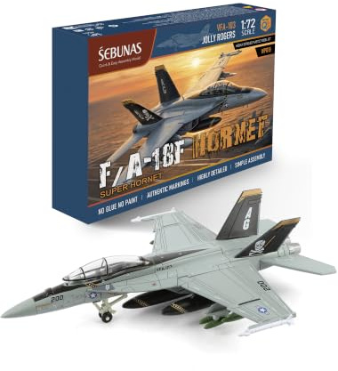 SEBUNAS 1:72 Scale F-18 Jolly Rogers Fighter Jet Quick Assembly Model Kit, Plastic F18 Fun Toy Airplane Assembly Model with Stand Kids Gift Suitable (36PCS)
