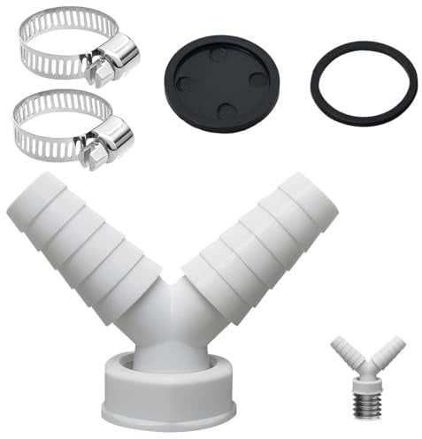 Washing Machine Waste Splitter, Y-Shaped 2-in-1 Dual Drain Pipe Connector with 2 Hose Clamps, Universal Drain Adaptor for Dishwasher and Washing Machine, 19-24mm Double Pipe Thread Y Adapter for Hose