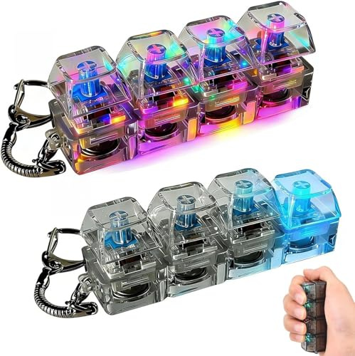 2PCS Keyboard Fidget Toy, Clicker Fidget Keyboard, Keyboards Fidgets Toy Light Up, Mini Keyboards Clicker Fidgets Toy, Portable Fidgeted Clicker 4 Buttons with Keychain, Fashionable Functional Gifts