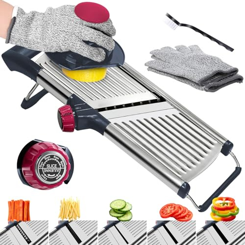 Masthome Verstellbar Edelstahl Gemüsehobel Mandoline, 5-in-1, Rot