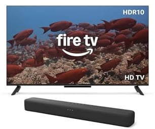 Amazon Ember 2-Serie mit Fire TV, 32-Zoll-Smart-TV in HD mit Alexa-Fernbedienung + Fire TV Soundbar, 2.0-Lautsprecher mit DTS Virtual:X und Dolby Audio sowie Bluetooth-Unterstützung