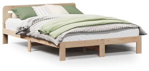 HFXHIJXQ Massivholzbett Kiefer 140x200 cm mit Lattenrost und Stauraum Modernes Bettgestell Kopfteil Komfortable Lehne für Schlafzimmer Gästezimmer