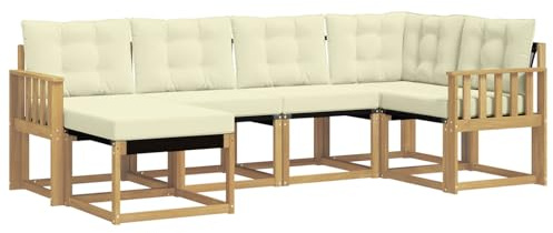 vidaXL Outdoor-Sofagarnitur mit Kissen 6 pcs Weiß und Creme, Moderne Outdoor-Sofa-Sitzgruppe, stylische Gartenmöbel, robuste Terrassenmöbel, Bequeme Lounge für den Garten