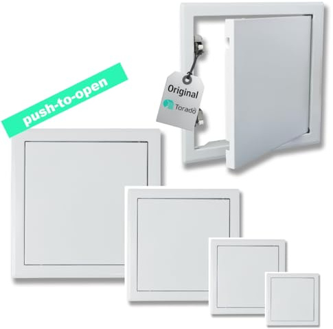 Torado® Revisionsklappe Metall weiß push-to-open verschiedene Größen Revisionstür Wartungsklappe für Trockenbau (400 x 400 mm)
