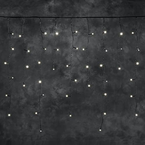 Konstsmide LED System Erweiterung, Eisregenlichterkette, 100 warm weiße Dioden, Außen (IP44), schwarzes Soft-Kabel - 4811-107