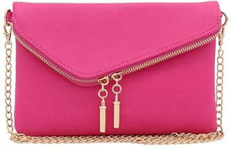 FashionPuzzle Envelope Wristlet Clutch Crossbody Bag with Chain Strap, Fuchsia, One Size