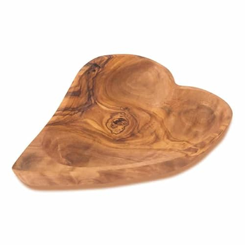 Verano Spanish Ceramics Tunisian Olive Wood Heart Shaped Dish - Sustainably Sourced - Home Dining Room Table Kitchen Restaurant Café Bar Snack Food Nuts Sharing Serving Food Bowl - 15cm x 13cm