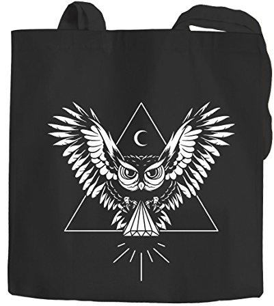 Jutebeutel Eule Owl Baumwolltasche Stoffbeutel Autiga® schwarz 2 lange Henkel