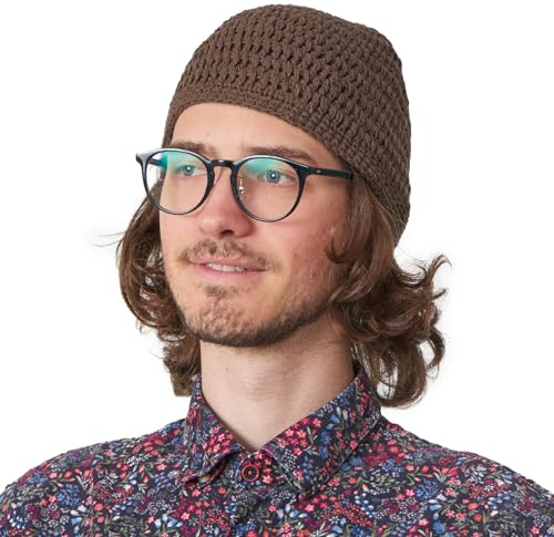 CHARM Sommer Strick Mütze Im Kufi Gebetsmütze Stil - Herren Damen Beanie aus Baumwolle Hut Sonnen Cap Braun