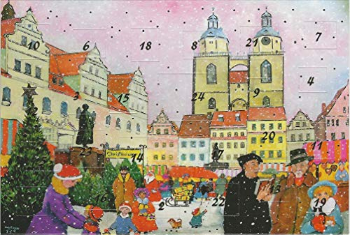 Adventskalender Karten Luther in Wittenberg Weihnachten Grußkarten Goldprägung Kirche Nostalgie Retro