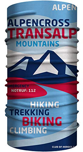 Club of Heroes Alpencross Schlauchschal, nahtloses Multifunktionstuch 25 x 50 cm aus weicher Mikrofaser/Bandana Halstuch Schlauchtuch Schal/Transalp Alpenüberquerung Alpen Berge Trekking MTB