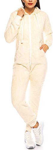 Crazy Age - Tuta da donna in morbido pile orsacchiotto | Tuta intera | Morbido | Homewear beige. 44