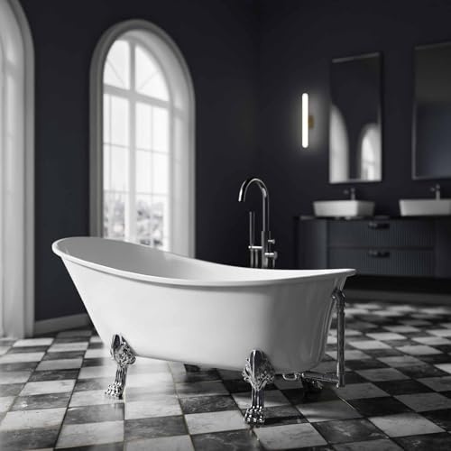BERNSTEIN - Baignoire îlot Acrylique Sabot ovale design Blanc brillant sur pieds couleur Chrome, robinet sur pieds Chrome + Bonde, trop plein, 200L - 176x71x77cm (lxLxH) - PARIS