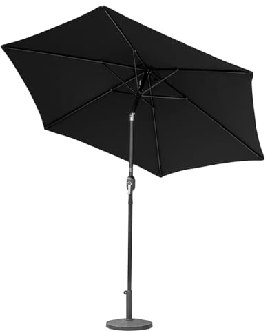 Harrier Crank & Tilt Parasol with LED Lights [2.7m] – Outdoor Garden Patio Umbrella with Optional Waterproof Cover – 6 Colour Options (Black, 1. Parasol Only)