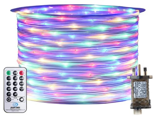 RcStarry 10M 100 LED Rope Lights, 8 Modes, Timer, Remote, Plug in Indoor Outdoor String Lights,Multi-Color, IP67 Waterproof Fairy Lights for Garden, Patio, Deck, Landscape Lighting, Bedroom and More