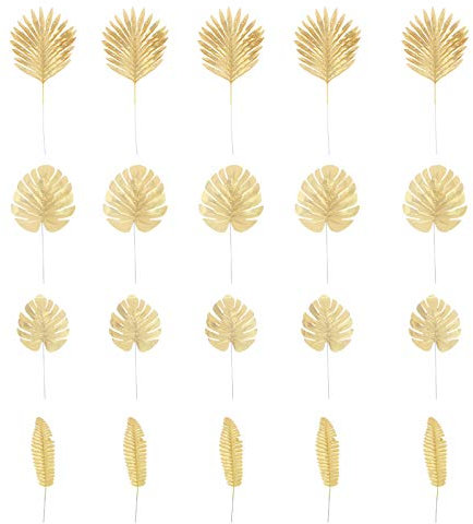 PRETYZOOM 20 Pièces Artificielle Feuilles De Palmier Monstera Feuilles Tiges Artificielle Tropical Plantes De Palmier Faux Arrangement Jungle d'anniversaire