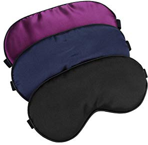 Hochoek Seidene Schlafmaske Augenmaske Augenschirm - 100% Seide Soft Verstellbares Band Schlafmaske (Schwarz+Dunkel Blau+Lila)