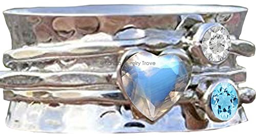 925 Sterling Silver Yoga Ring for Women, Personalised your ring with your birthstone, Size 13.5