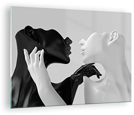 Moderne Impression sur Verre Noir Blanc Statue Image Tableau en Verre Decoration Murale 70x50cm Deco Cadre Salon Chambre Cuisine Horizontal Petit Tableaux Decoratifs Muraux Art Wall GAA70x50-4736