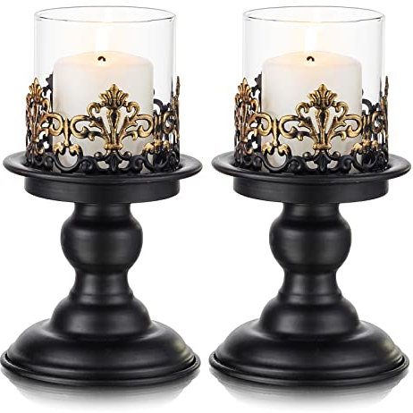 Sziqiqi Vintage Kerzenständer Kerzenhalter für Stumpenkerzen - Schwarz Matt Rustikal Kerzenständer Metall Kerzenleuchter Kerzen Ständer für Weihnachtsdeko Ostern Advent Halloween Ramadan Taufe