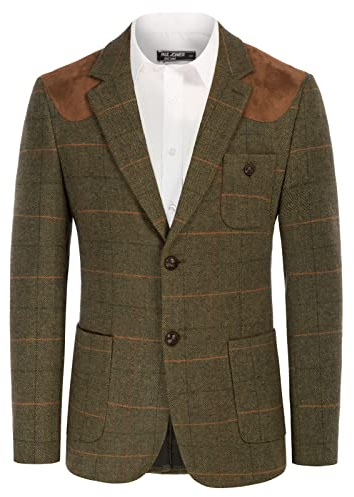 Men Formal Tweed Herringbone Blazer Soft 2 Button Wool Blend Sport Coat