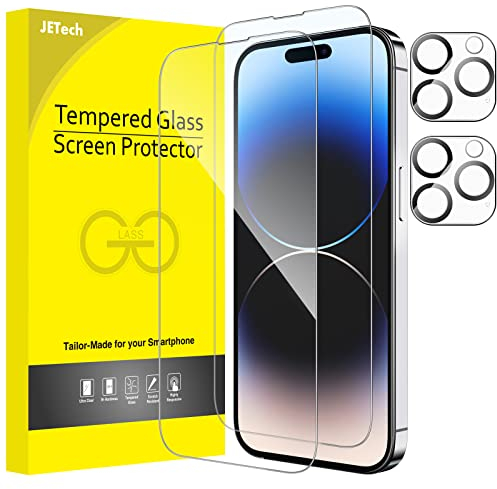 JETech Full Coverage Screen Protector for iPhone 14 Pro 6.1-Inch with Camera Lens Protector, Tempered Glass Film, HD Clear, 2-Pack Each