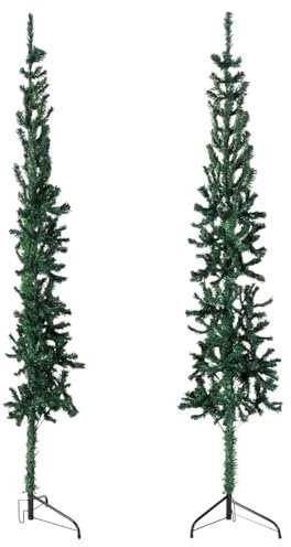 Tidyard Slim Half Christmas Tree with Stand - Space-Saving Artificial Xmas Tree for Indoor & Outdoor Holiday Decoration - Green, 210 cm