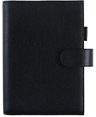 Moterm Leder Cover für A5 Notizbuch - Passt Hobonichi Cousin,Stalogy und Midori MD Planer,mit Stiftschlaufe,Kartenfächer und hintere Tasche (Kiesel-Schwarz)