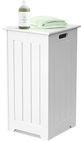 LIFEZEAL Wäschekorb mit Deckel, 54L Wäschebox mit Metallstützstange & ausgehöhlten Tragegriffen, Wäschesammler Wäschetruhe Platzsparend, 30 x 30 x 61 cm, Weiß (ohne Innentasche)