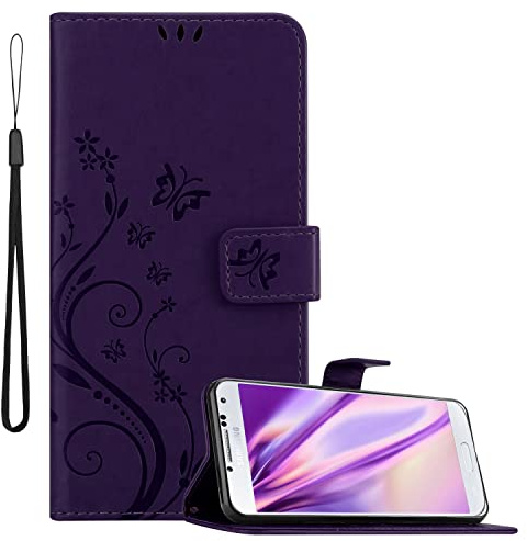 Cadorabo Hülle kompatibel mit Samsung Galaxy S4 in FLORAL DUNKEL LILA - Schutzhülle im Blumen Design mit Magnetverschluss, Standfunktion und Kartenfächern