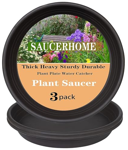 SAUCERHOME 3 soucoupes en plastique avec récupérateur d'eau pour pot de fleurs de 45,7 et 48,3 cm, plaque de drainage durable pour intérieur, sans trous (noir)